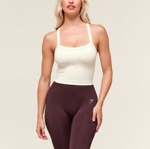 Gymshark Cream Cropped Tank Top with Thin Straps